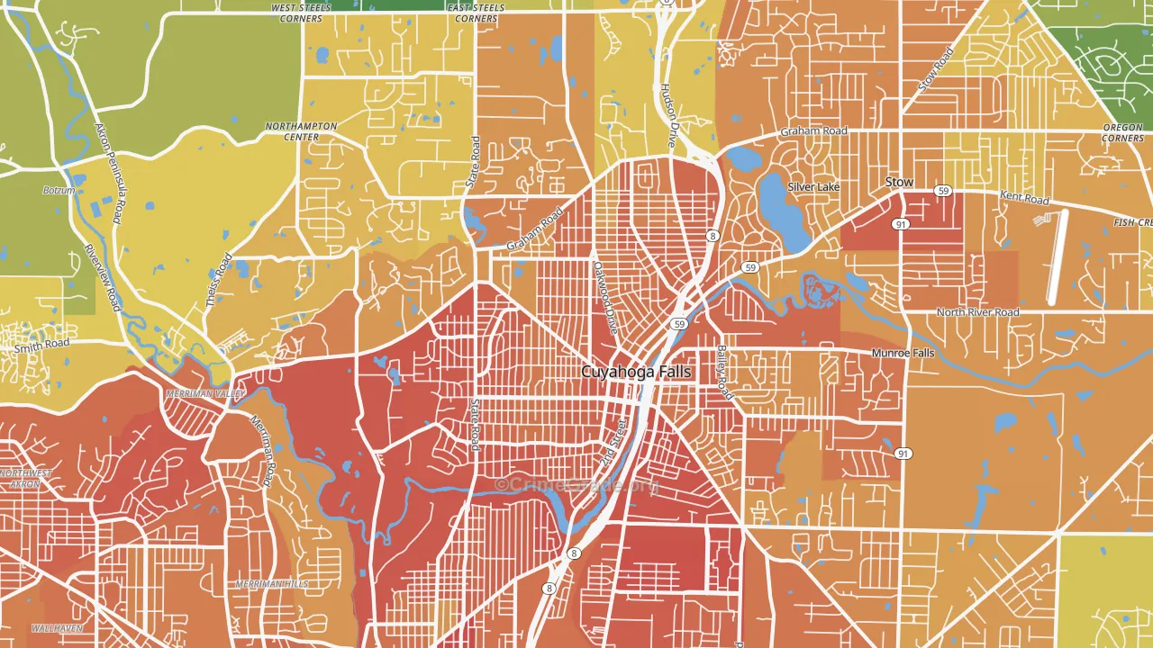 Cuyahoga Falls, OH Map of Drug-Related Crime Rates