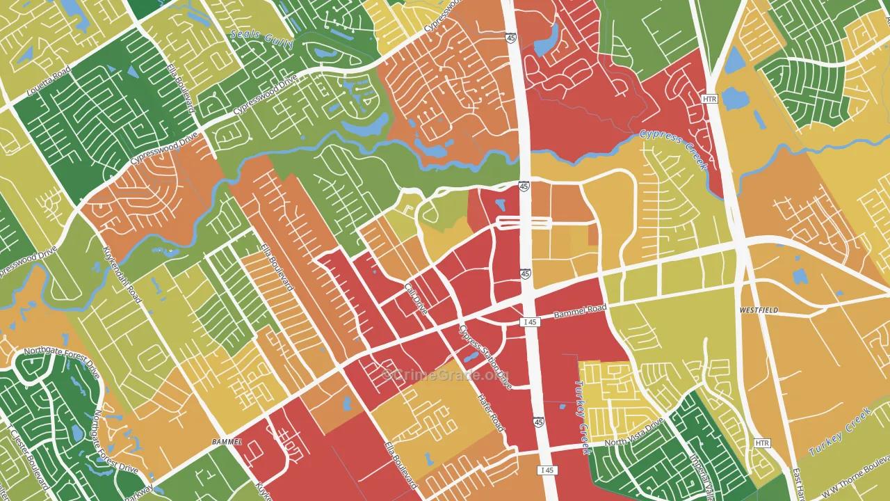 Cypress Station, Houston, TX Map of Drug-Related Crime Rates