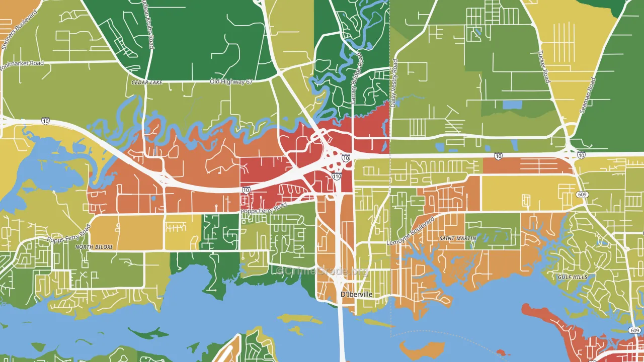 D'Iberville, MS Map of Drug-Related Crime Rates