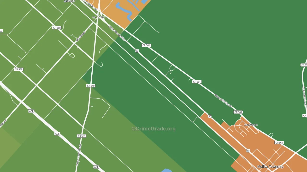 Da Costa, NJ Map of Drug-Related Crime Rates