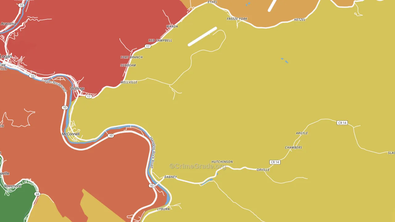 Dabney, WV Map of Drug-Related Crime Rates