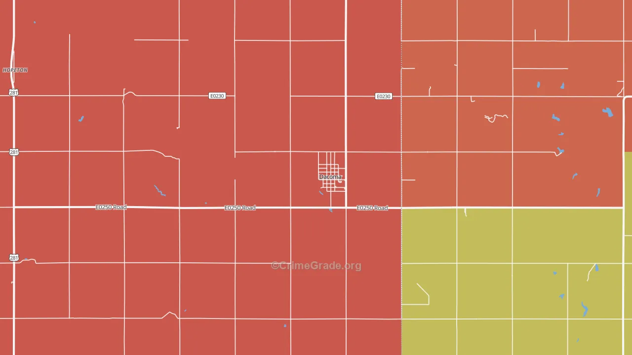 Dacoma, OK Map of Drug-Related Crime Rates