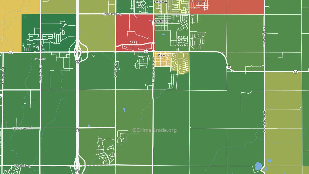 Dacono, CO Map of Drug-Related Crime Rates