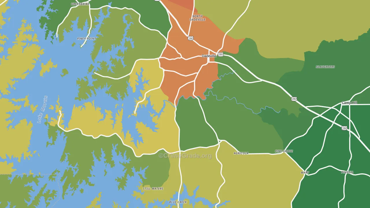 Dadeville, AL Map of Drug-Related Crime Rates