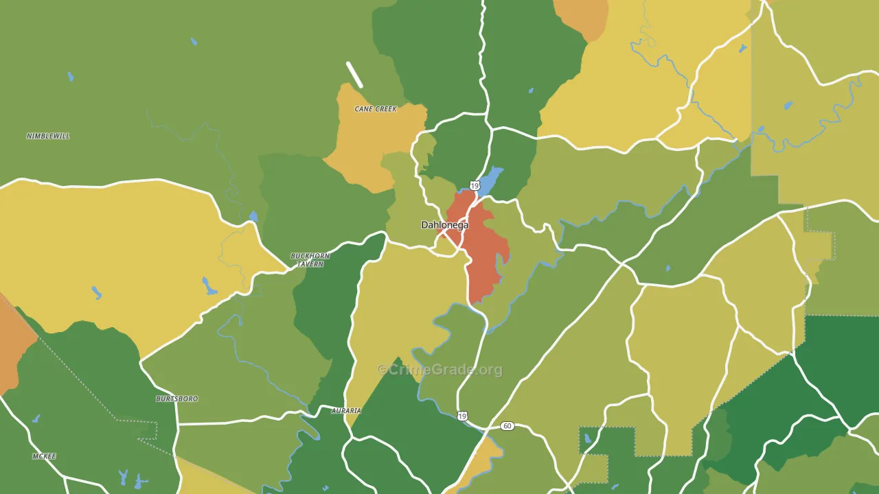 Dahlonega, GA Map of Drug-Related Crime Rates