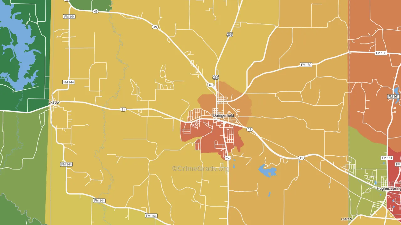 Daingerfield, TX Map of Drug-Related Crime Rates
