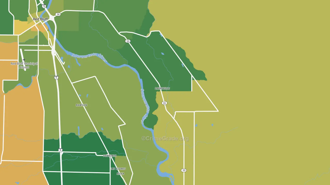 Dairyville, CA Map of Drug-Related Crime Rates