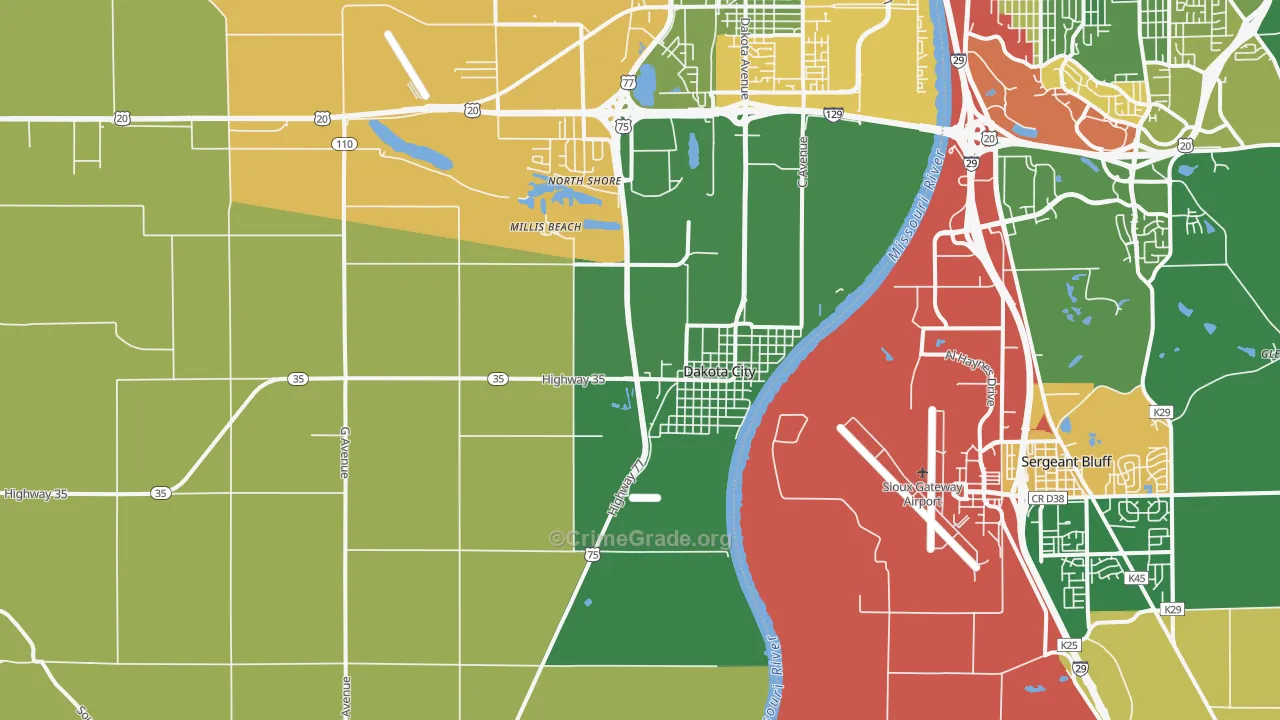 Dakota City, NE Map of Drug-Related Crime Rates