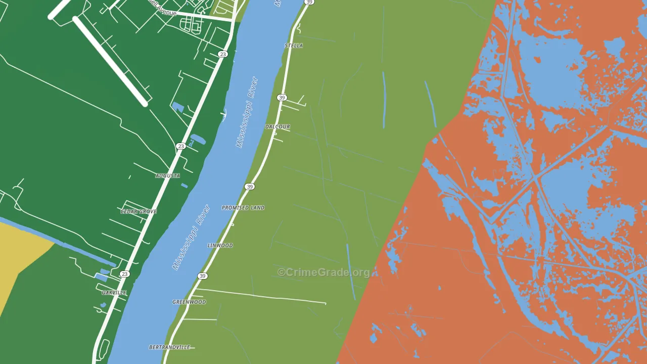 Dalcour, LA Map of Drug-Related Crime Rates