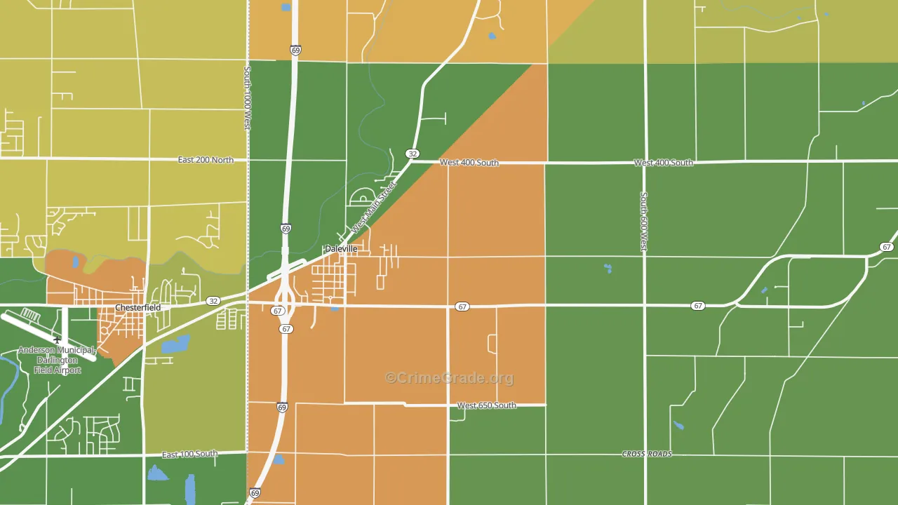 Daleville, IN Map of Drug-Related Crime Rates