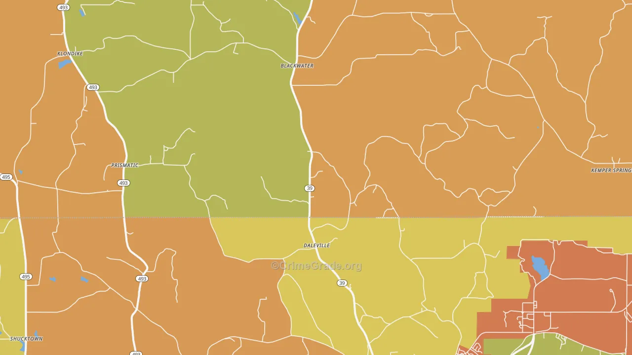 Daleville, MS Map of Drug-Related Crime Rates