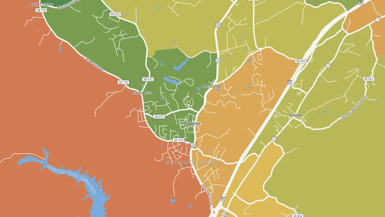 Daleville, VA Map of Drug-Related Crime Rates