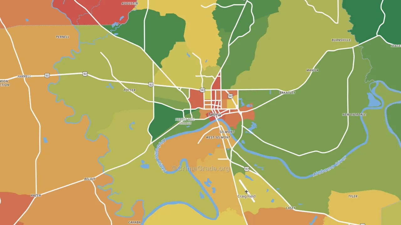 Dallas County, AL Map of Drug-Related Crime Rates