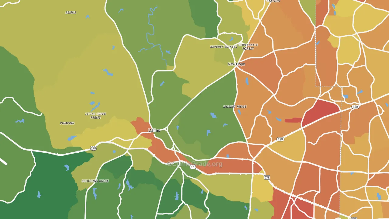 Dallas, GA Map of Drug-Related Crime Rates
