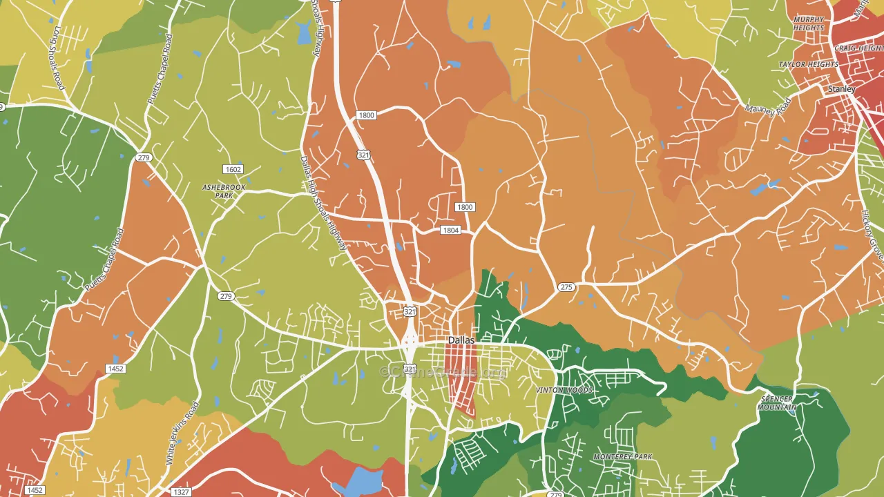 Dallas, NC Map of Drug-Related Crime Rates