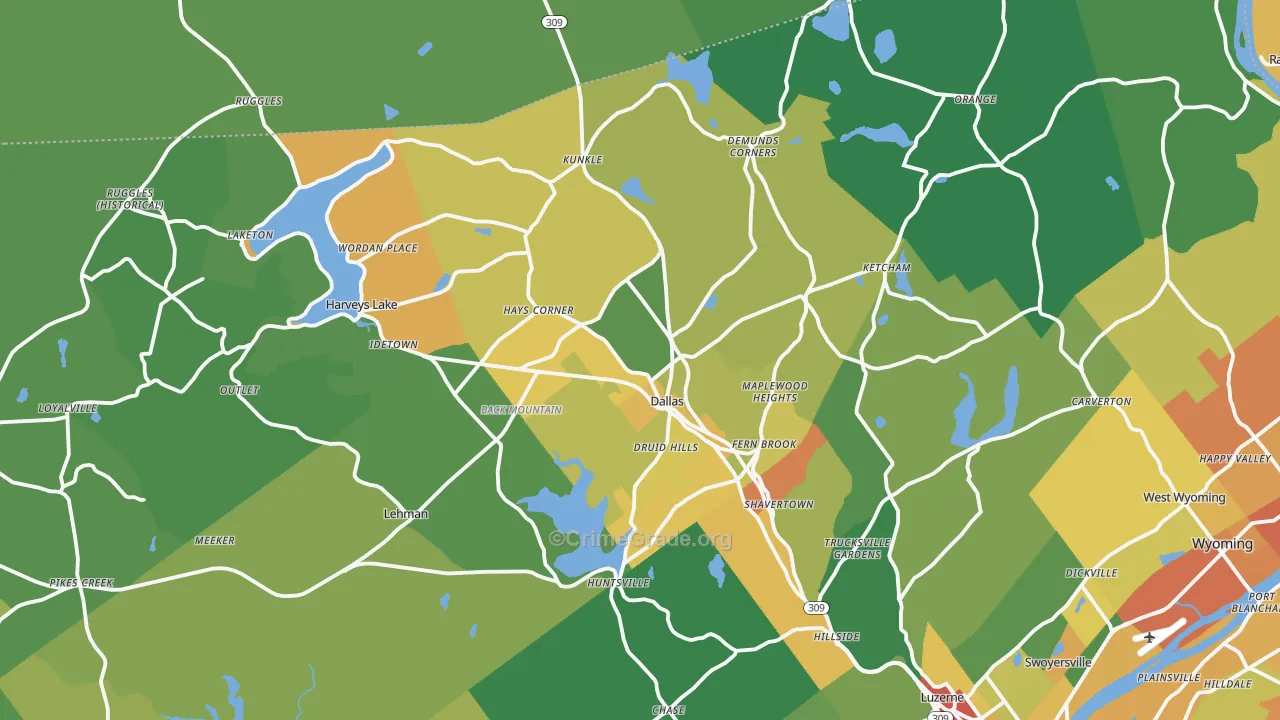 Dallas, PA Map of Drug-Related Crime Rates