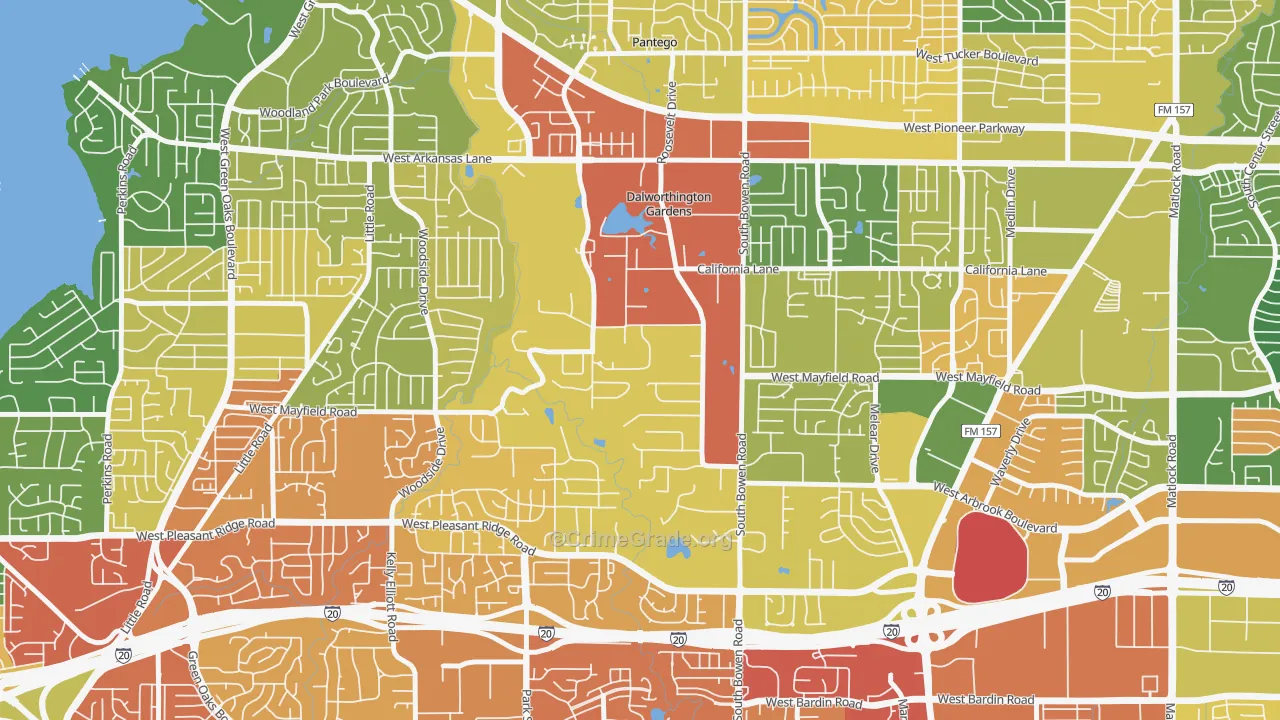 Dalworthington Gardens, TX Map of Drug-Related Crime Rates