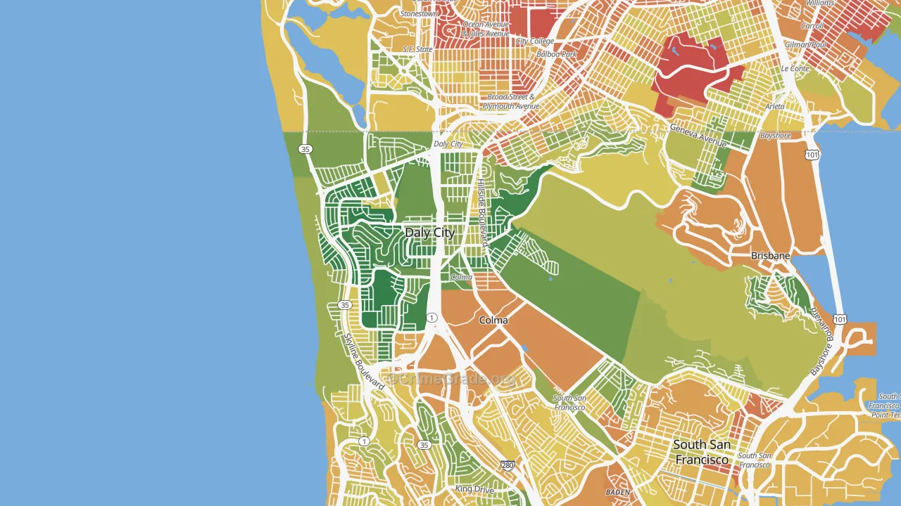Daly City, CA Map of Drug-Related Crime Rates