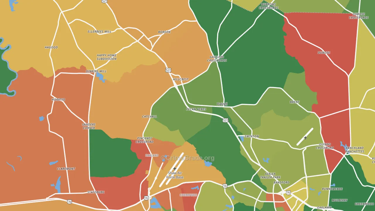 Dalzell, SC Map of Drug-Related Crime Rates