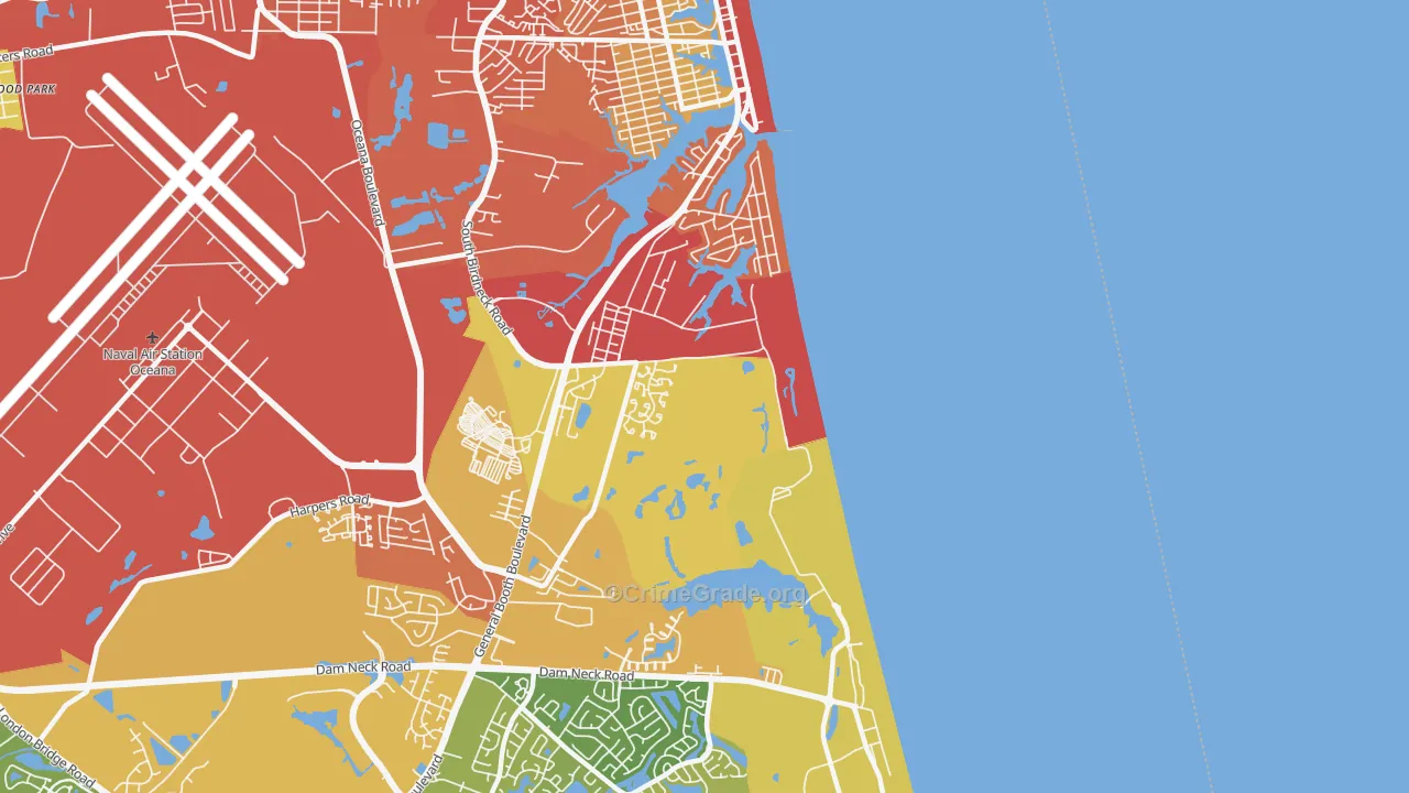 Dam Neck Naval Air Station, Virginia Beach, VA Map of Drug-Related Crime Rates