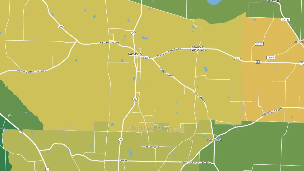 Damascus, GA Map of Drug-Related Crime Rates