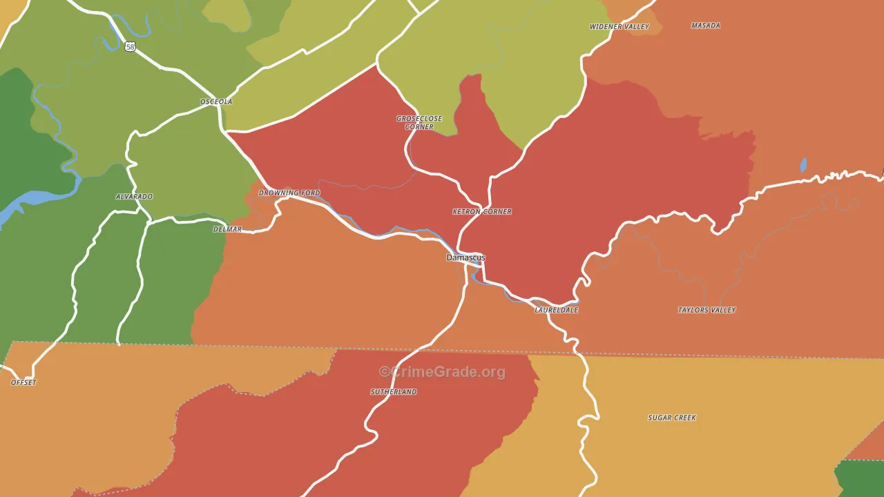 Damascus, VA Map of Drug-Related Crime Rates