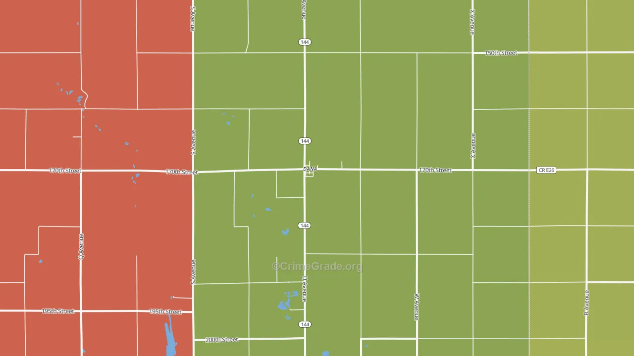 Dana, IA Map of Drug-Related Crime Rates