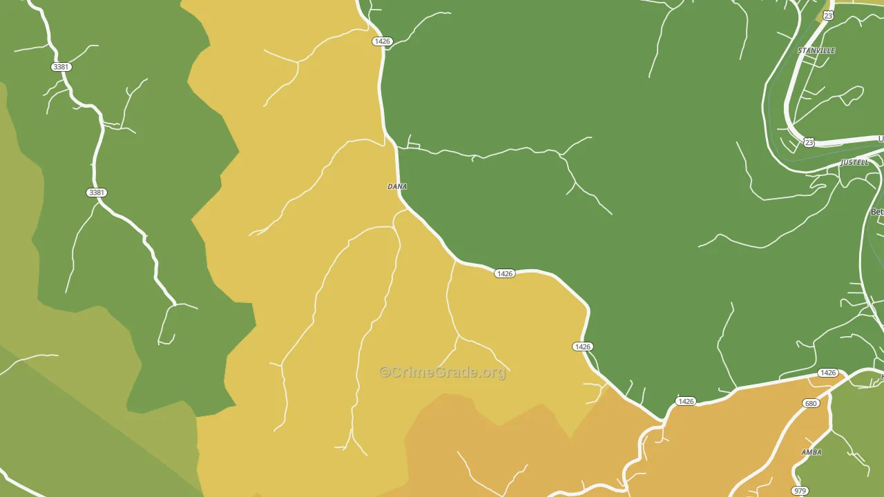 Dana, KY Map of Drug-Related Crime Rates