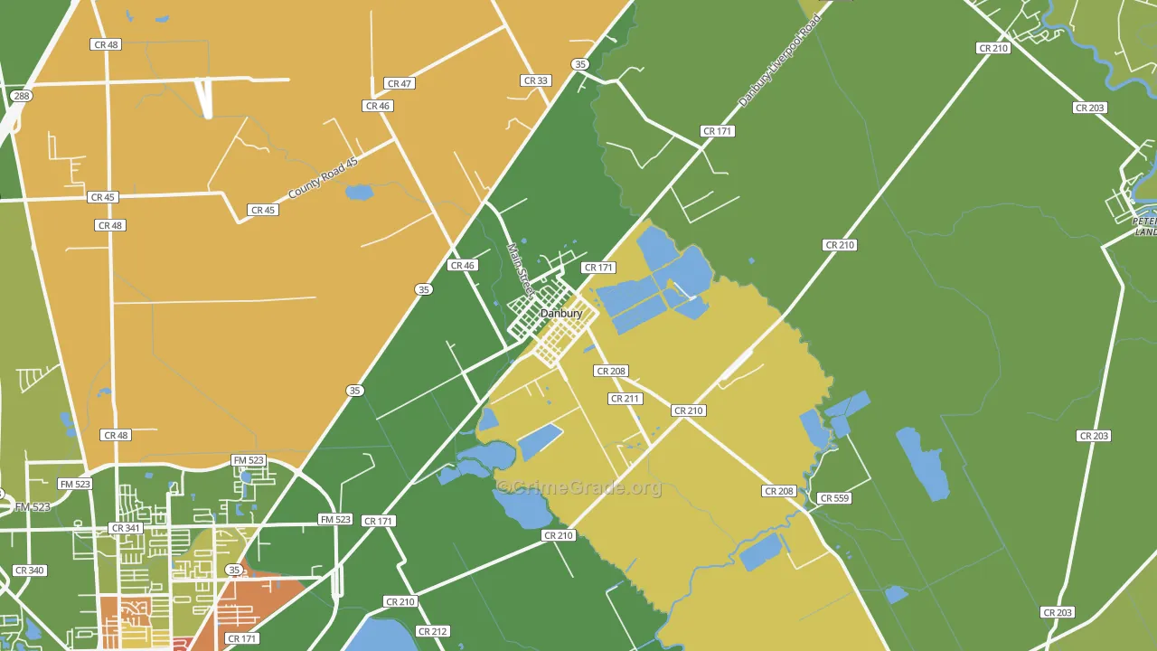 Danbury, TX Map of Drug-Related Crime Rates