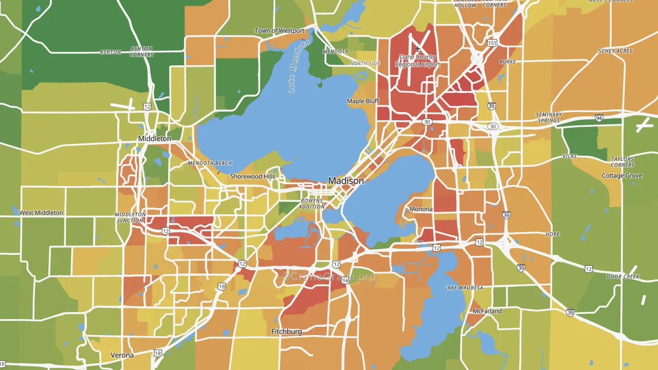 Dane County, WI Map of Drug-Related Crime Rates