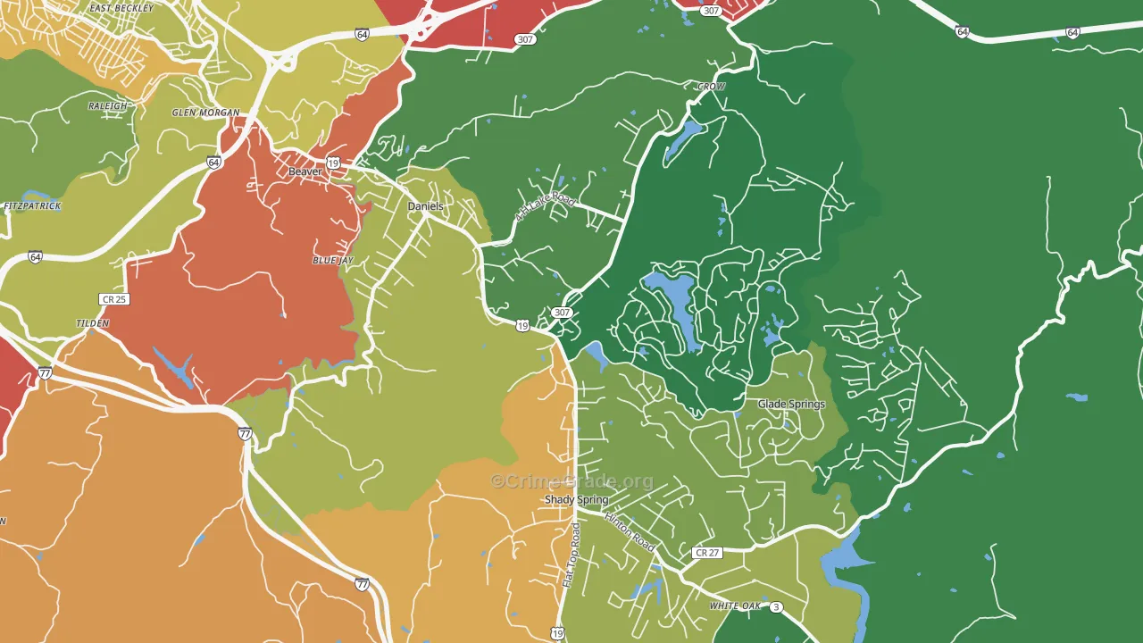 Daniels, WV Map of Drug-Related Crime Rates