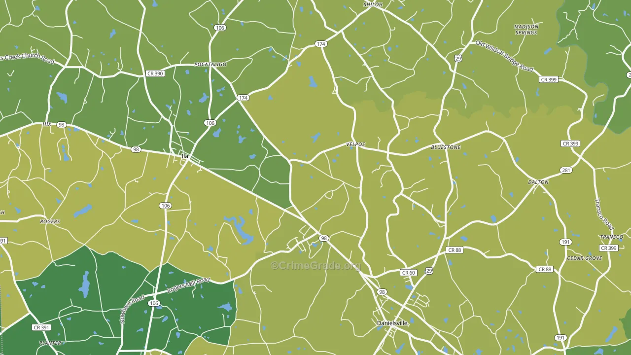 Danielsville, GA Map of Drug-Related Crime Rates