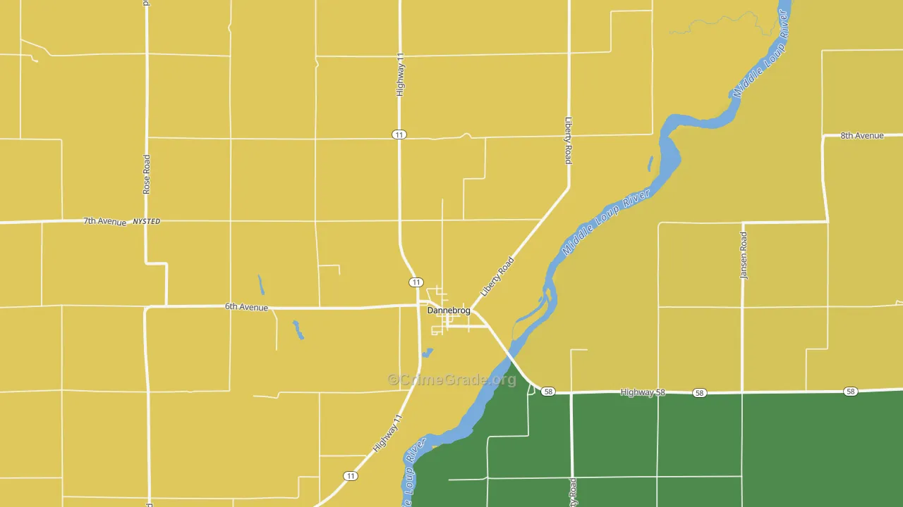 Dannebrog, NE Map of Drug-Related Crime Rates