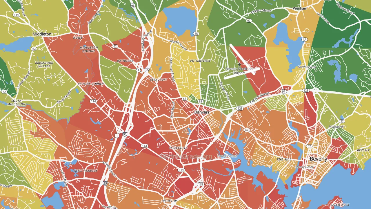 Danvers, MA Map of Drug-Related Crime Rates