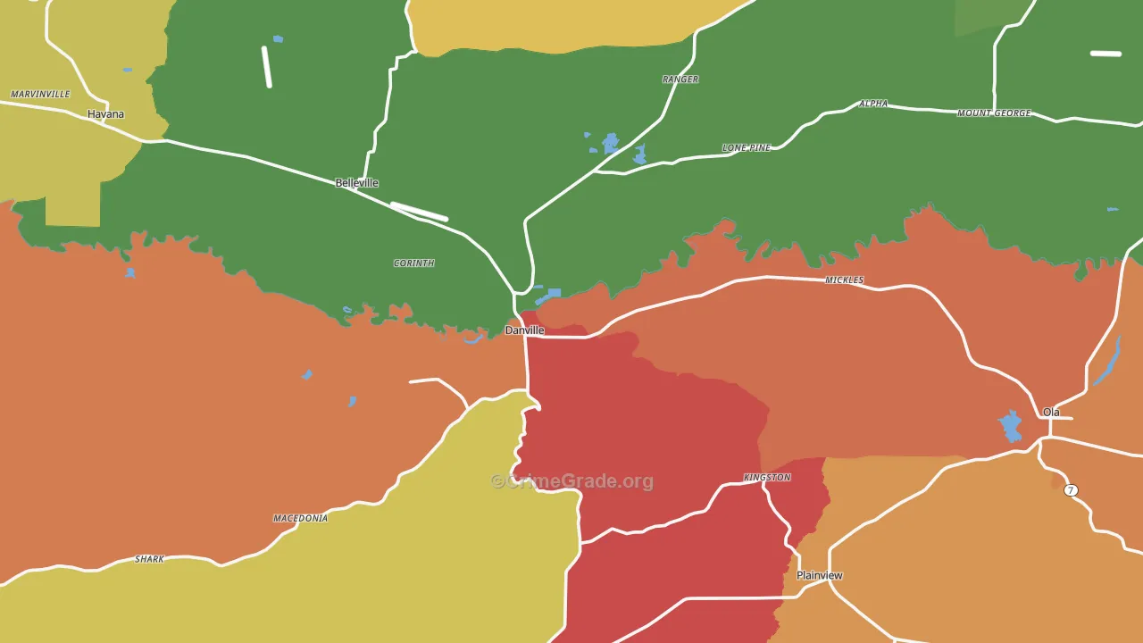 Danville, AR Map of Drug-Related Crime Rates