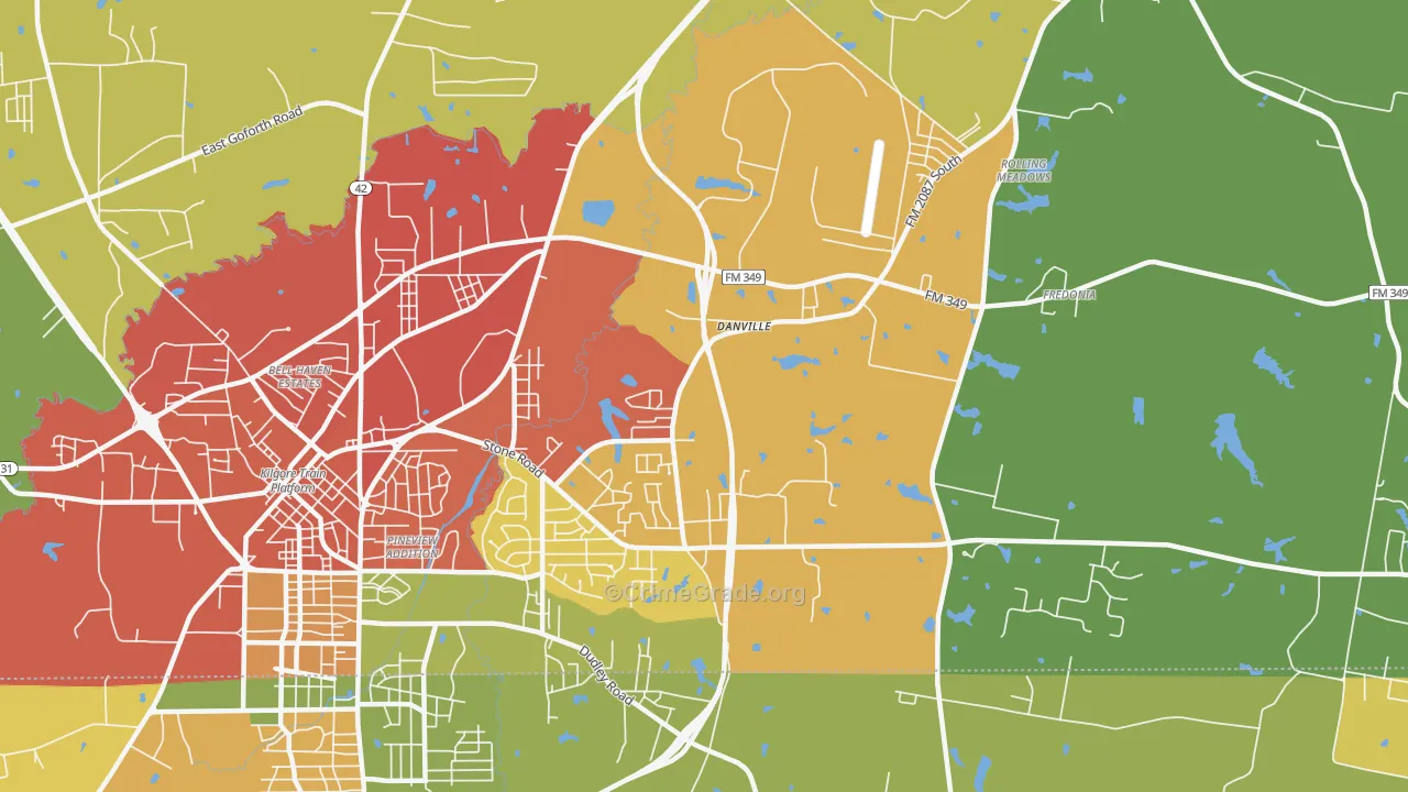 Danville, TX Map of Drug-Related Crime Rates