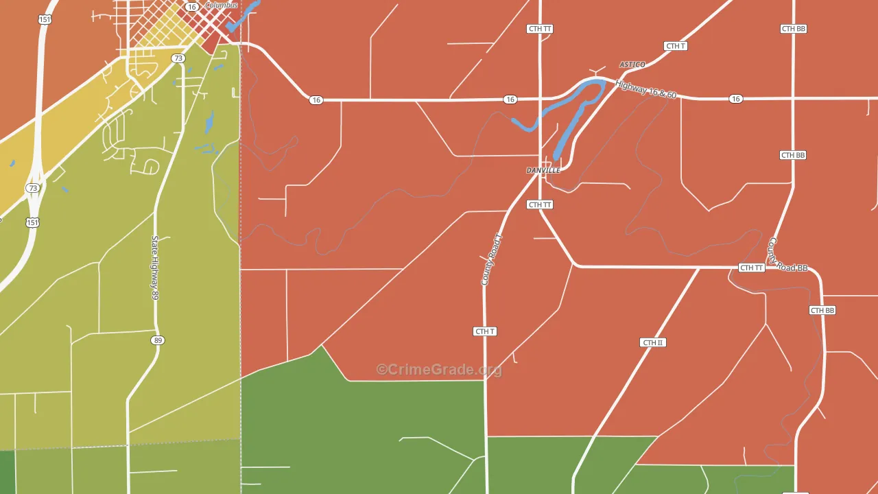 Danville, WI Map of Drug-Related Crime Rates