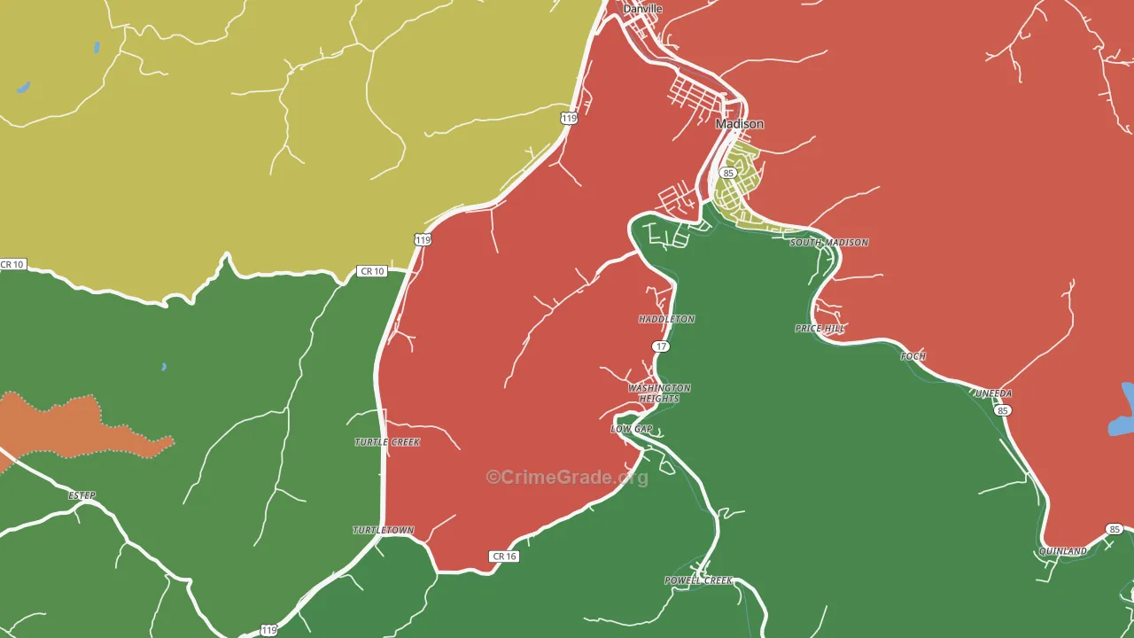Danville, WV Map of Drug-Related Crime Rates