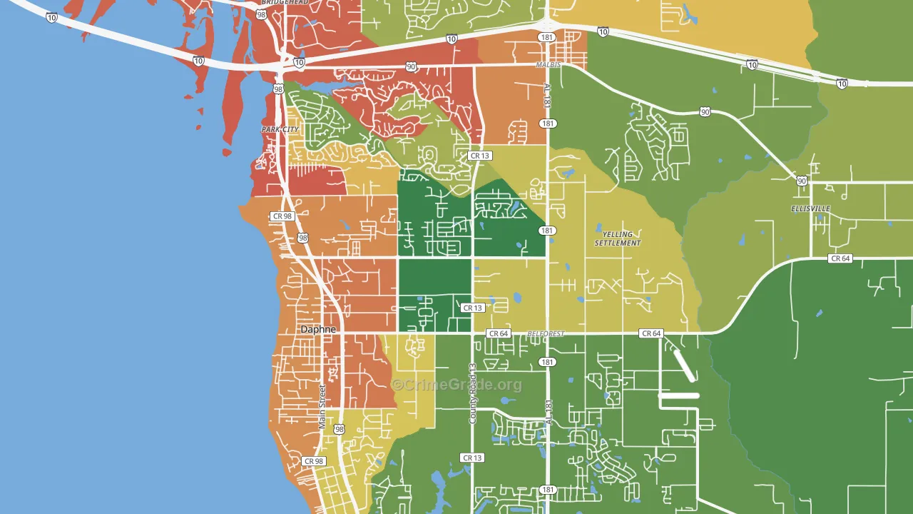 Daphne, AL Map of Drug-Related Crime Rates