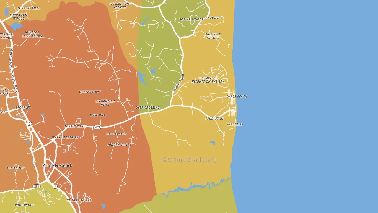 Dares Beach, MD Map of Drug-Related Crime Rates