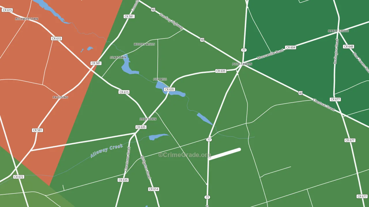 Daretown, NJ Map of Drug-Related Crime Rates