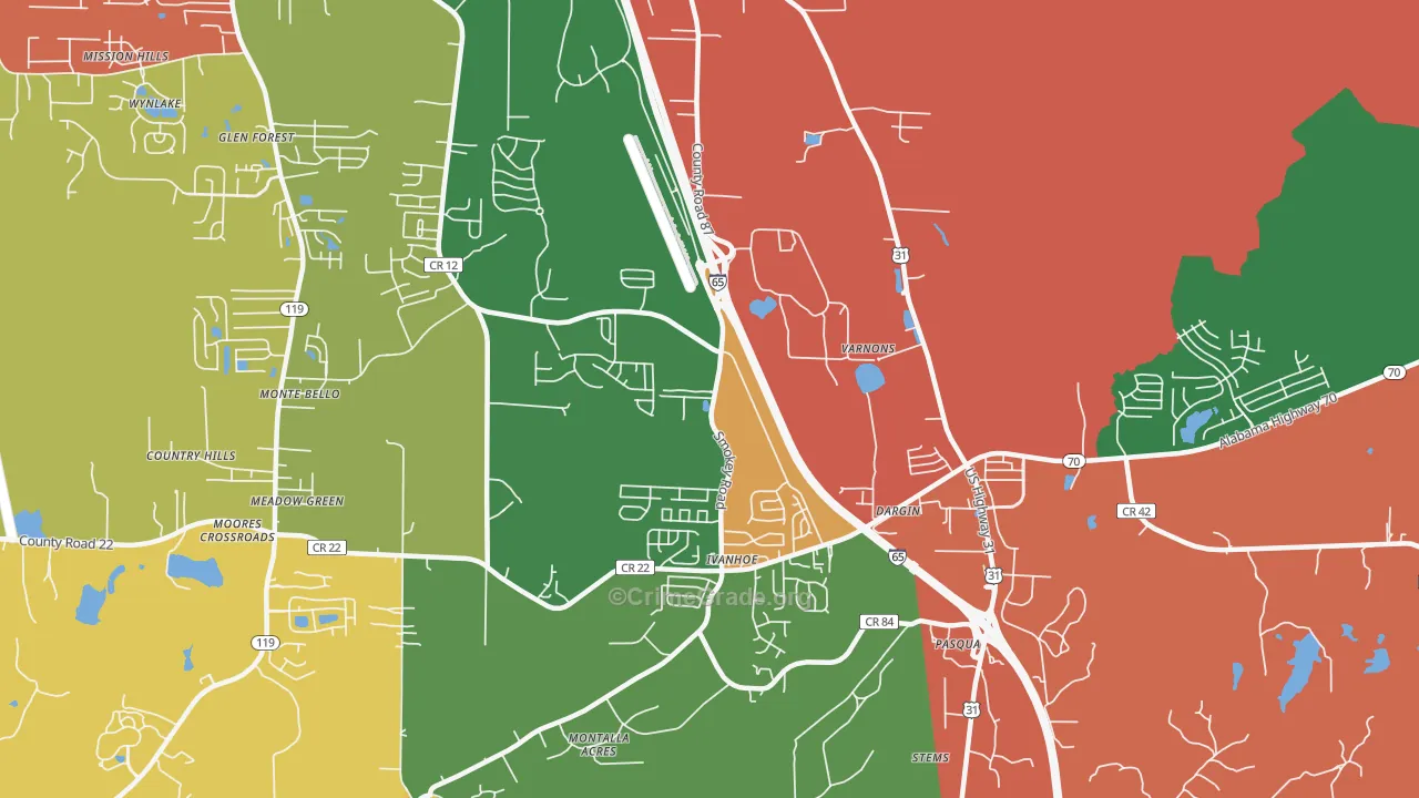 Dargin, AL Map of Drug-Related Crime Rates