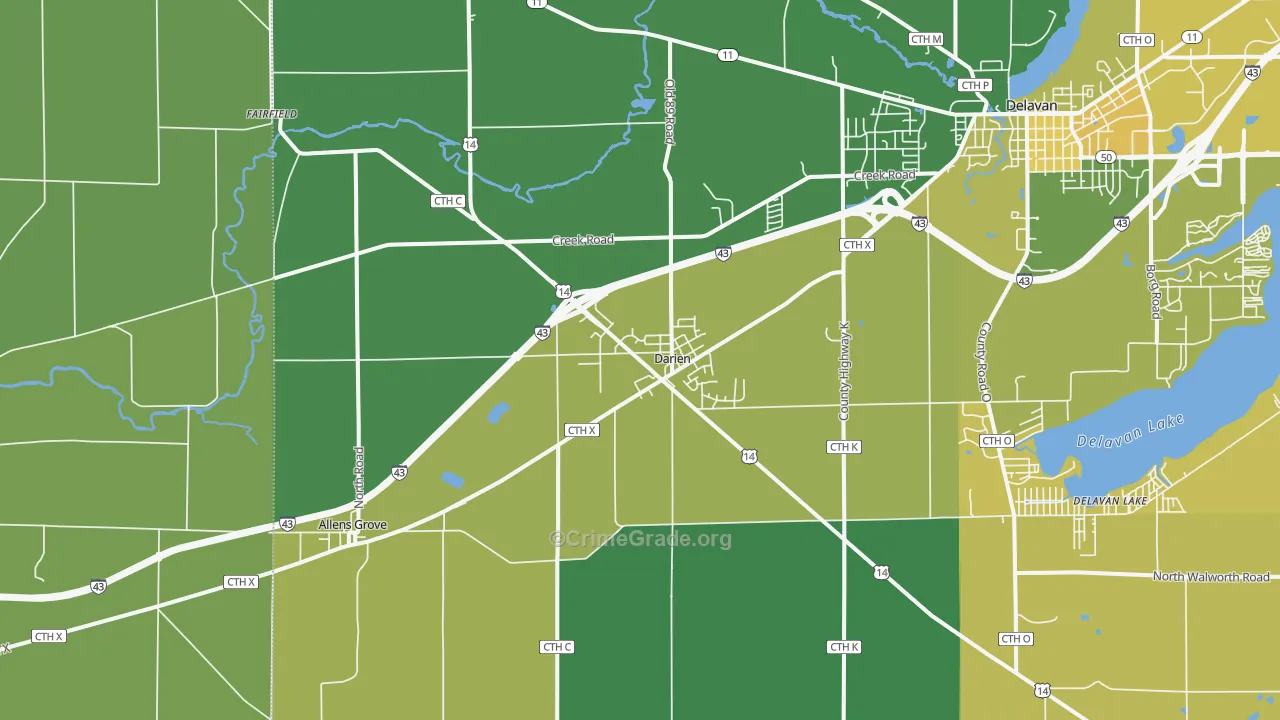 Darien, WI Map of Drug-Related Crime Rates