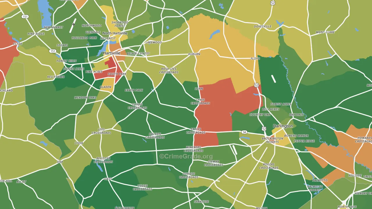 Darlington County, SC Map of Drug-Related Crime Rates