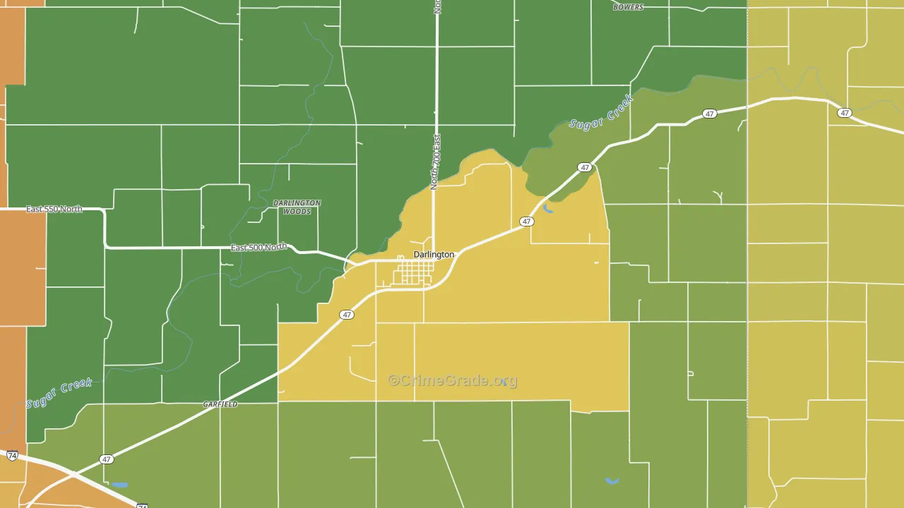 Darlington, IN Map of Drug-Related Crime Rates