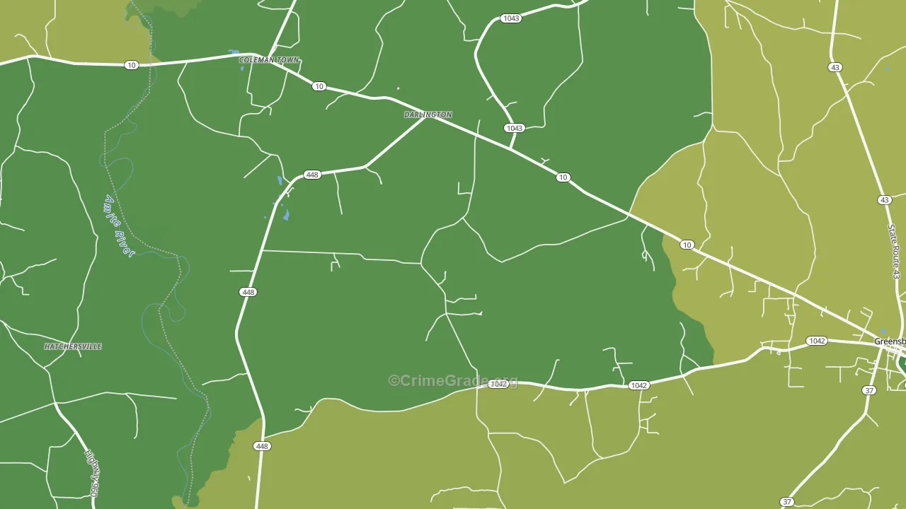 Darlington, LA Map of Drug-Related Crime Rates