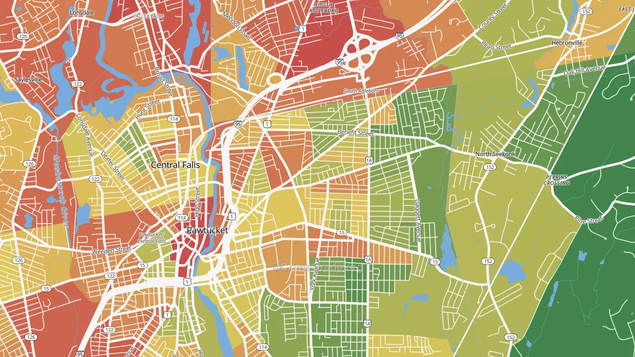 Darlington, Pawtucket, RI Map of Drug-Related Crime Rates