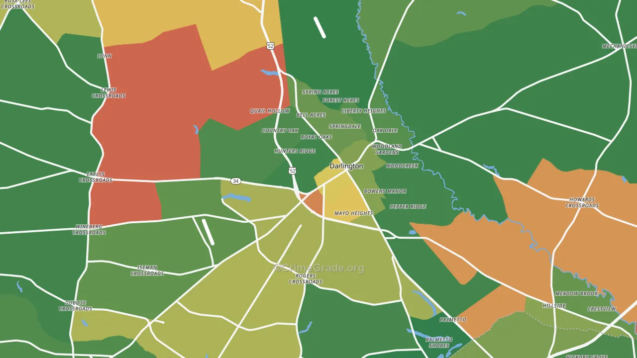 Darlington, SC Map of Drug-Related Crime Rates