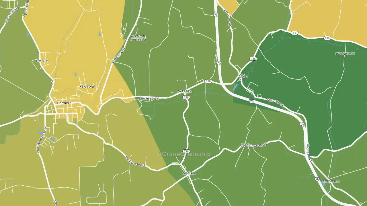 Darragh, PA Map of Drug-Related Crime Rates