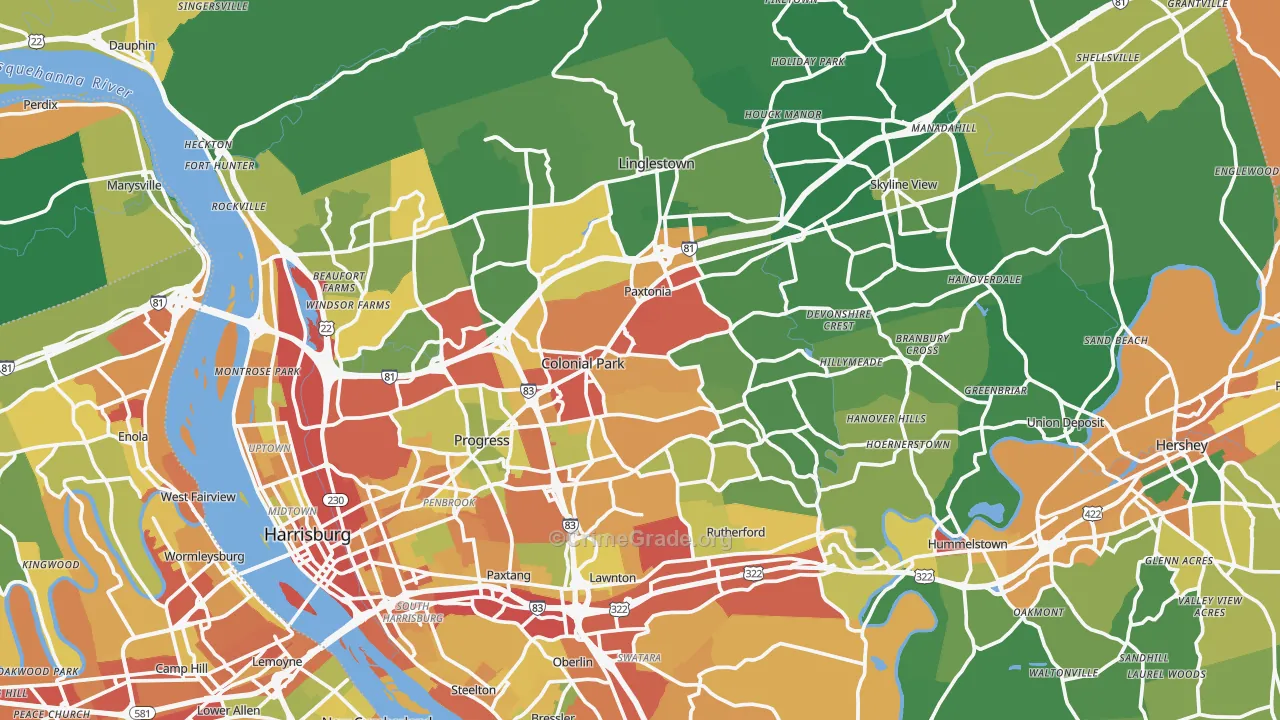 Dauphin County, PA Map of Drug-Related Crime Rates